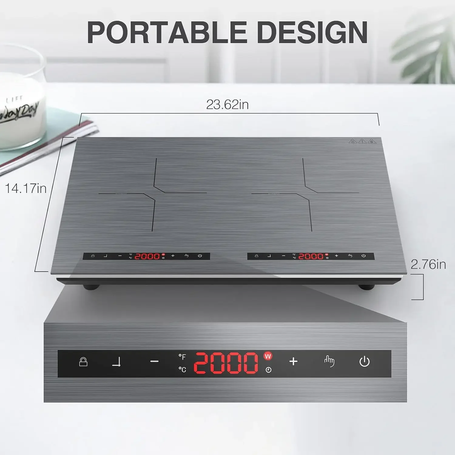 Placa de cocina de inducción portátil, 2 Burners-4000W, 24 pulgadas, doble placa de inducción, 110V, enchufe con 9 niveles de potencia