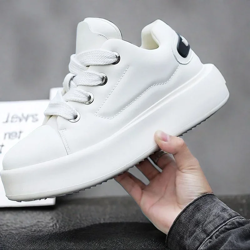 Sneakers Casual Mens Designer White Board Shoes Fashion Microfiber Leather Breathable Height Increased Flat Platform Sport Shoes