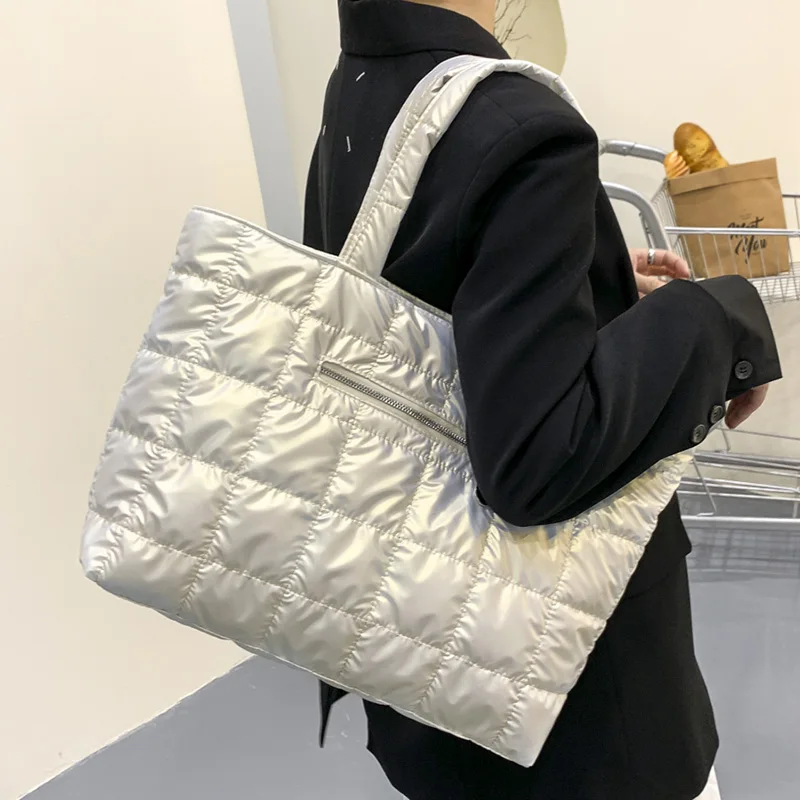Lässige Schultertaschen mit großem Fassungsvermögen für Damen, Space Cotton-Handtaschen, modische Winter-Tasche für den täglichen Gebrauch