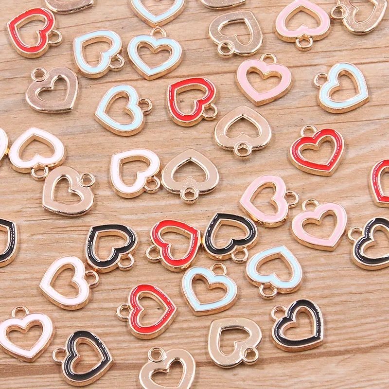 

10Pcs 14*15mm 5 Color New Product Alloy Metal Drop Oil Heart Charms Hollow Pendant For DIY Bracelet Necklace Jewelry Making