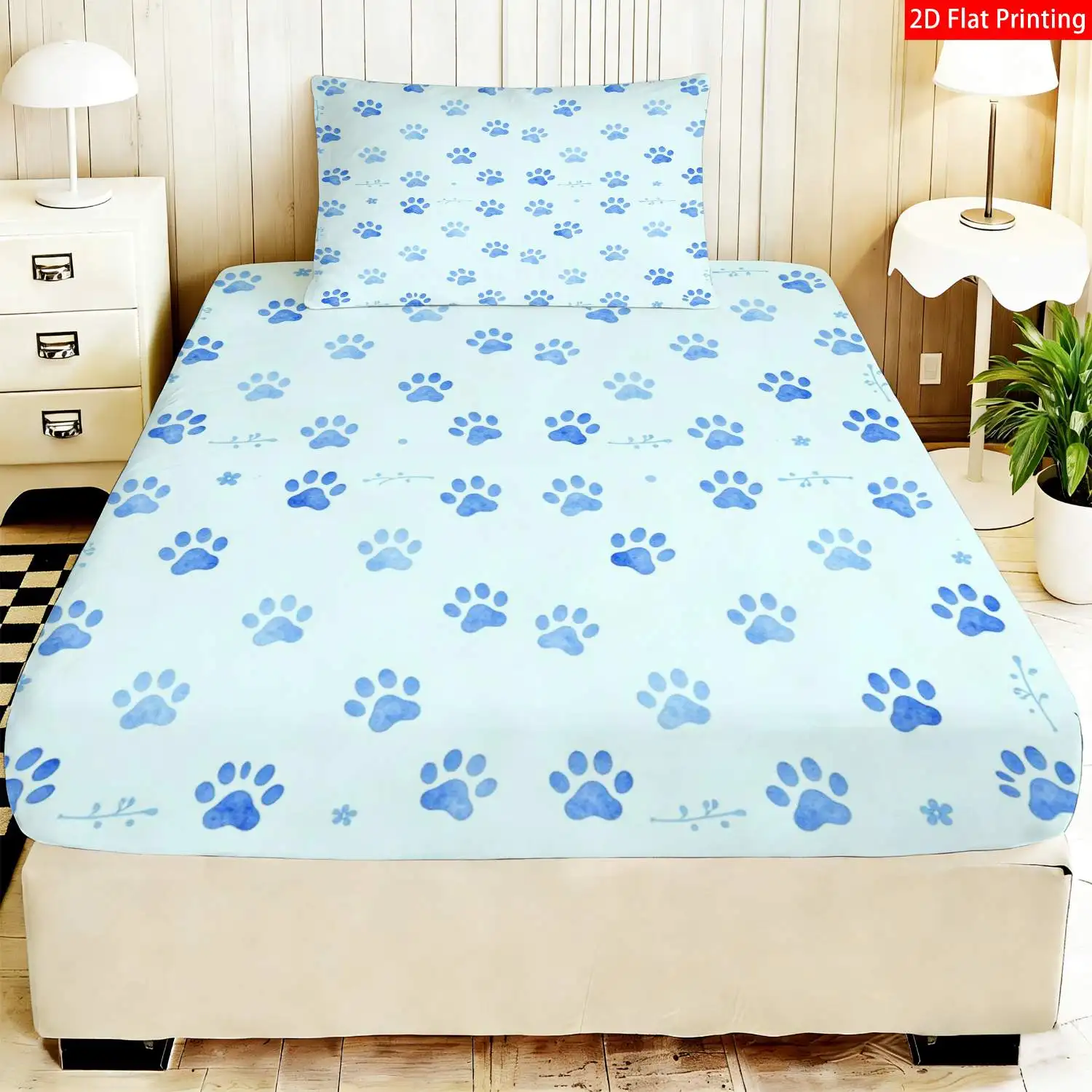 Flat Printed Fitted Sheet, Watercolor Claw Prints of Animals, Bedroom Decor, Bedding, Home Bedroom Decoration, Holiday-Themed Fitted Sheet and Pillowcase, Mattress Protector, Stain-Resistant, Mattress Cover, Suitable for All Seasons, Machine Washable, Easy to Care For, Universal for Home Bedrooms, Essential for Dorms and Rentals, Master Bedroom and Guest Room Decor, Dust-Proof and Stain-Resistant, High Elasticity, Fits Various Sizes