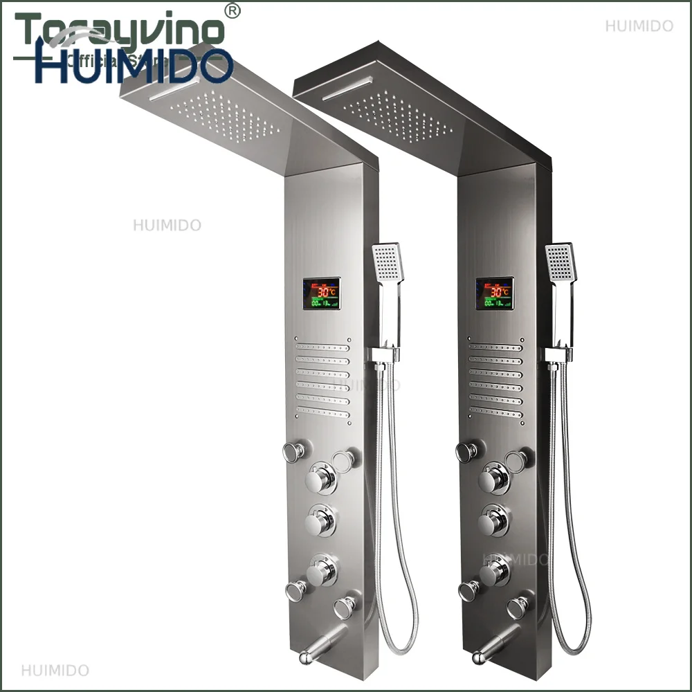 Torayvino LED Bathroom Shower Faucet Temperature Digital Display Shower System Panel Body Massage Jets Towel Showers Column Tap