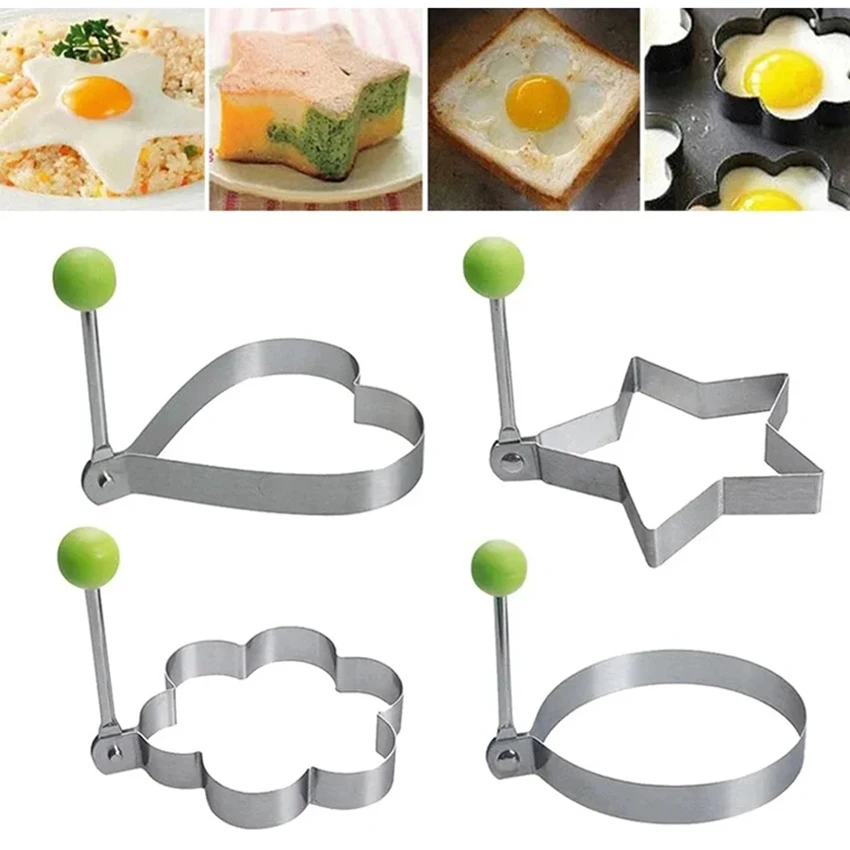

4Pc Stainless Steel Fried Egg Mold Heart-Shaped Fried Egg Mold Breakfast Baking Omelette Rings Cooking Tools Kitchen Accessories