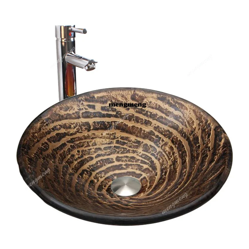 NQ52 Great discounts European-Style Round shape Ceramic Table Basin Household tempered glass Wash Basin Bath Vessel Sink with Ta
