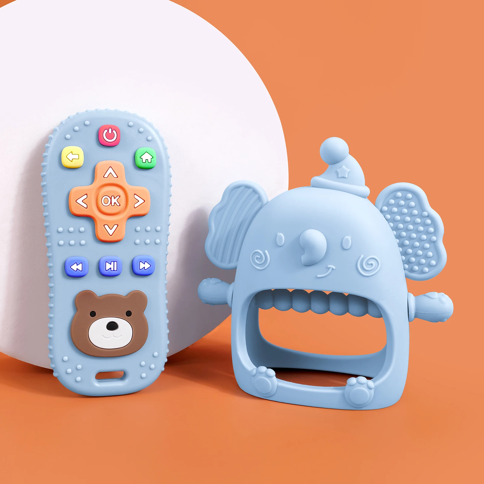 2PCS Silicone Baby Teether Gloves Anti-Eating Pacifier Bracelet with Teething Stick Remote Control Biting Toys for Infants