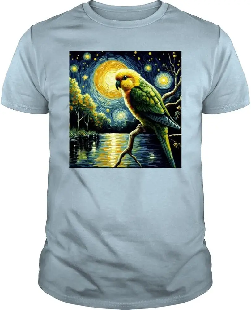 Starry Night Yellow Headed Parrot Van Gogh Bird Lover  Anime Graphic T-shirtsY2K tops Unisex Summer Short Sleeve