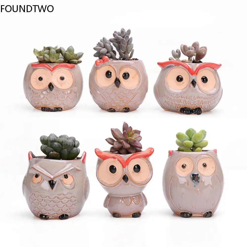 Funny Owl Figure Flower Pot Cartoon Animal Flowerpot Nordic Cute Ceramics Vase Succulent Flowerpot Garden Supplies Home Decor