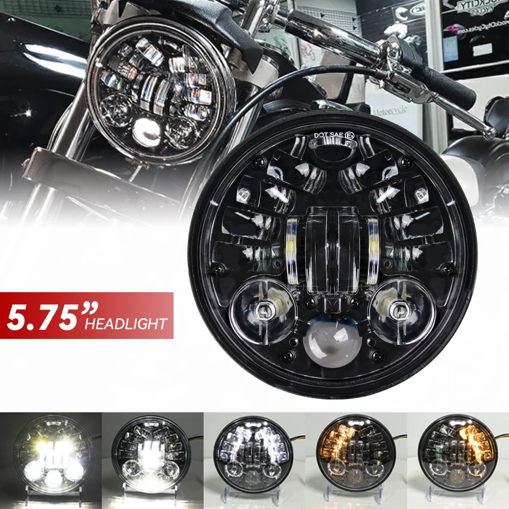 Faro LED de 5-3/4 y 5,75 pulgadas para Harley Davidson Dyna Street Bob Night Rod Train Softail Deuce Custom Sportster Iron 883, 1 ud.