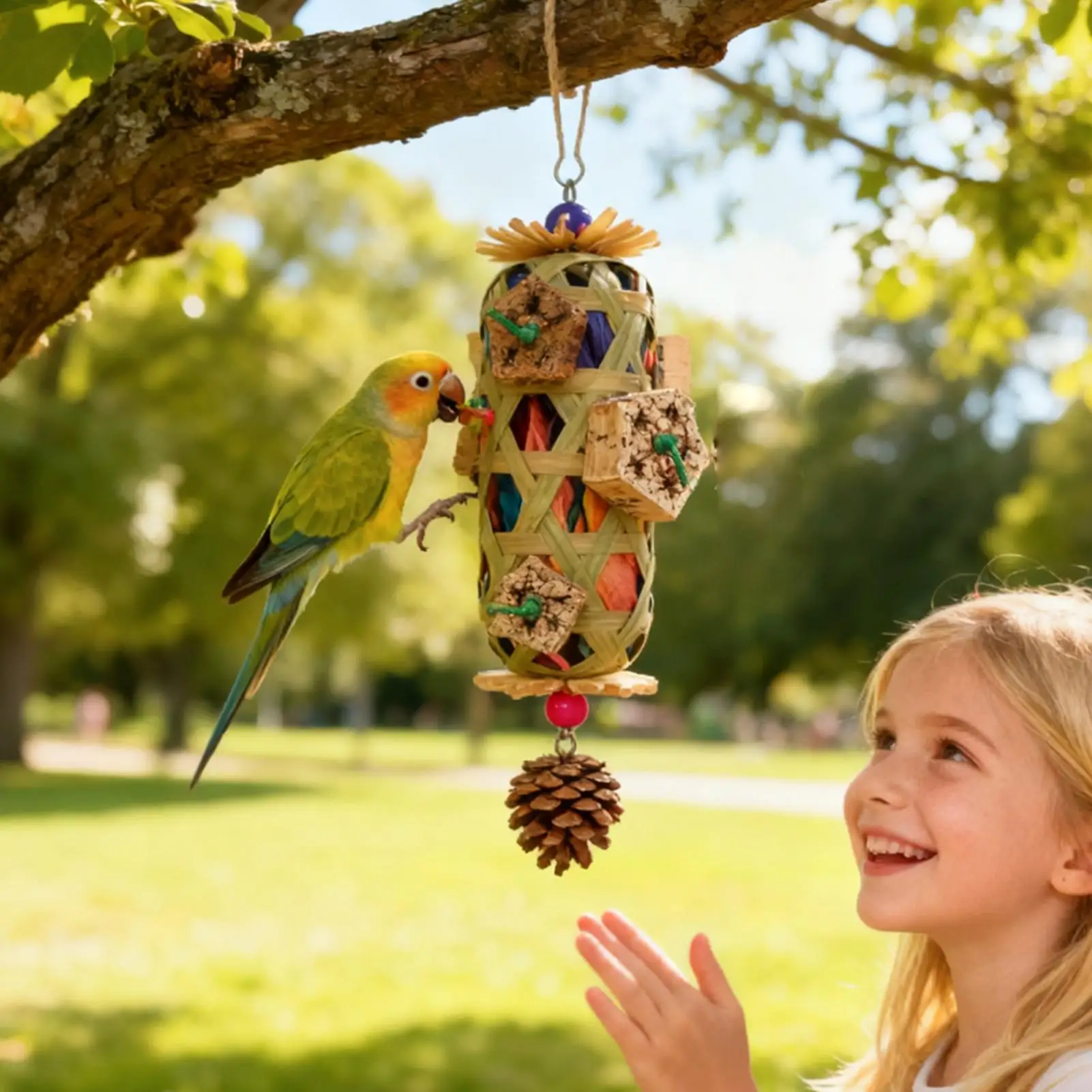 Papageien-Hängespielzeug, bissfestes Kauspielzeug für Haustier-Vögel, Futterkorb zum Suchen nach Nahrung, Zahnpflege- und Beißspielzeug ﻿ – Detail 5