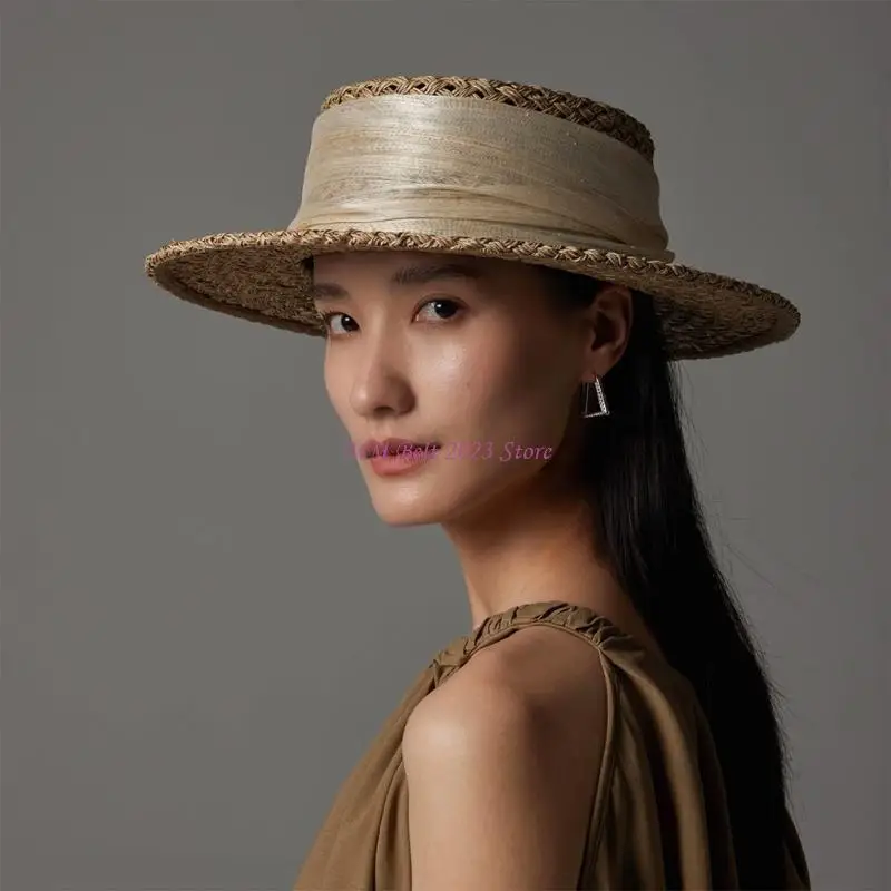 49ME Natural Paper Straw Victorian Hat With Ribbon Detailing Foldable Adjustable Fit Outdoor Beach Party - view 4