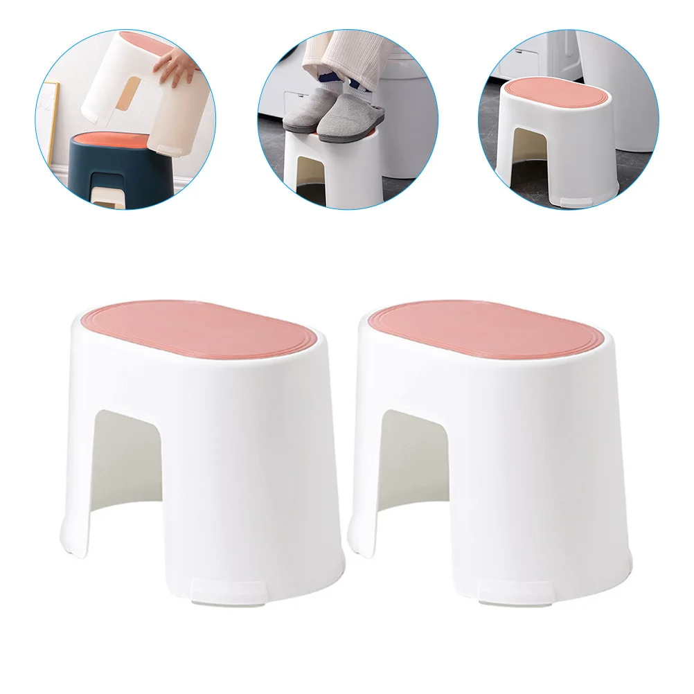 

2Pcs Plastic Foot Stool Toilet Stepping Nonslip Bathroom Stool Anti-Slip Design Stackable Durable Load Bearing