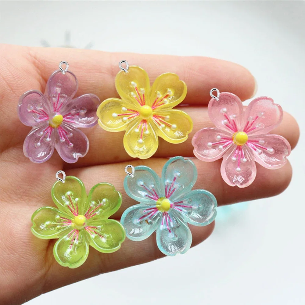 10PCS Clear Peach Blossom Series Flat Back Charms For Earrings Bracelet Hairpin DIY Jewelry Pendants Decoration Accessories