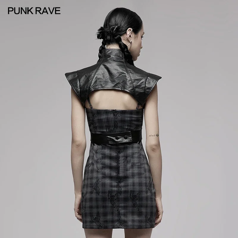 PUNK RAVE Women\'s Punk Metal Hard Core Wide Shoulder Vest with Waist Loop Etachable Waistbands Sexy Corset Accessories