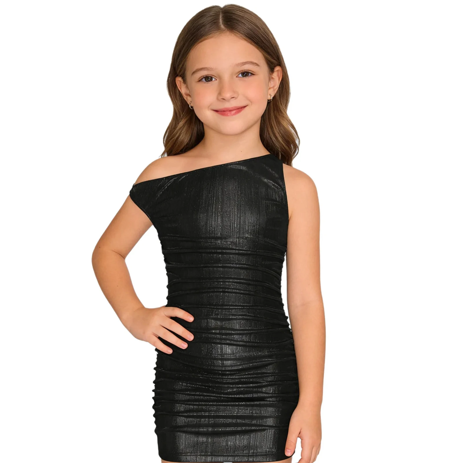 女の子メタリックシャーリングクリスマスドレス子供のボディコンミニドレス子供社交ダンスパーティーパフォーマンス衣装ダンスウェア