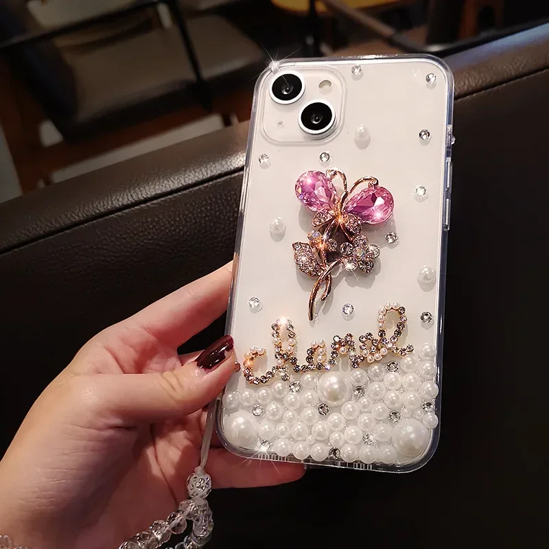 Fashion Bling Diamond Rhinestone Flower Case Cover For Iphone 16 14 15 12 13 Pro MAX XS XR 7 8 PLUS Soft Clear Phone