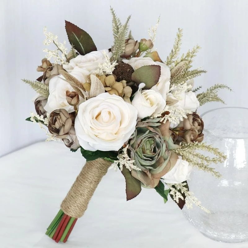 Vintage Europe Bridal Bouquet Handheld Artificial Silk Flower Ornament for Wedding Engagement Ceremony Party Props 15UB