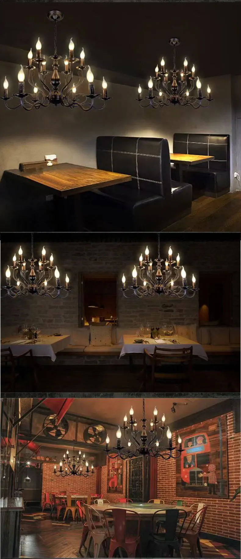 American Retro Cafe Pendant Light Dining Room Black Metal