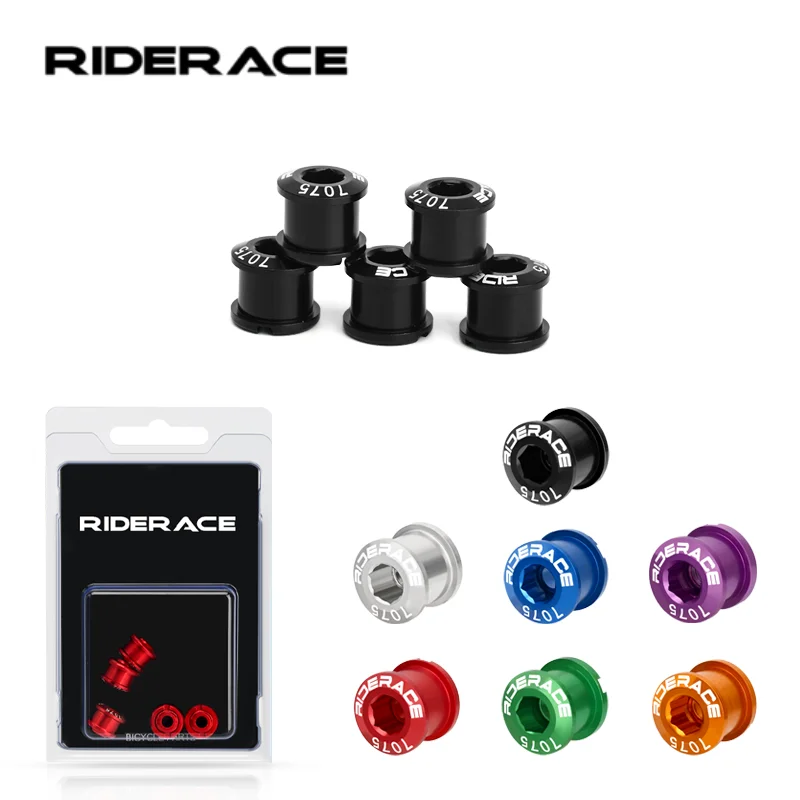 RIDERACE 5 Stück Doppel-/Einzel-Kettenblattschrauben für Fahrräder, CNC-Aluminiumlegierung 7075, M8, 6,5 mm, 8,5 mm, Kurbelgarnitur-Schrauben- und Muttern-Set für Rennrad und MTB
