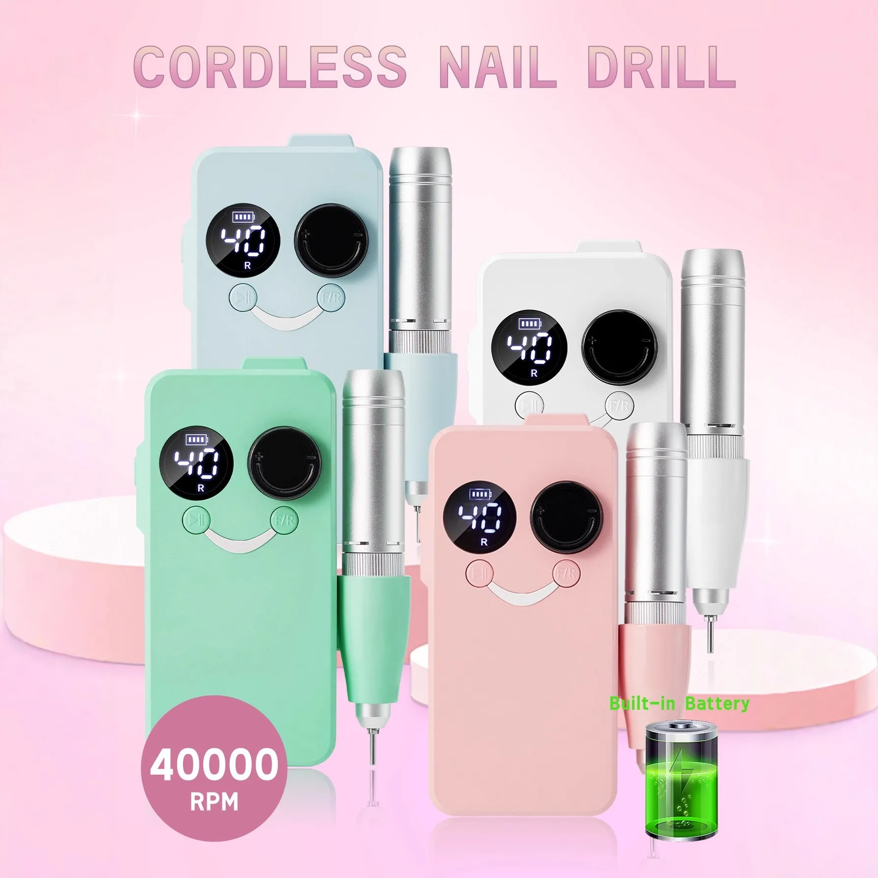 Un polisseuse à ongles professionnelle, ensemble de limes à ongles électriques rechargeables USB, prenant en charge 6 embouts de meulage de remplacement et câble de données USB