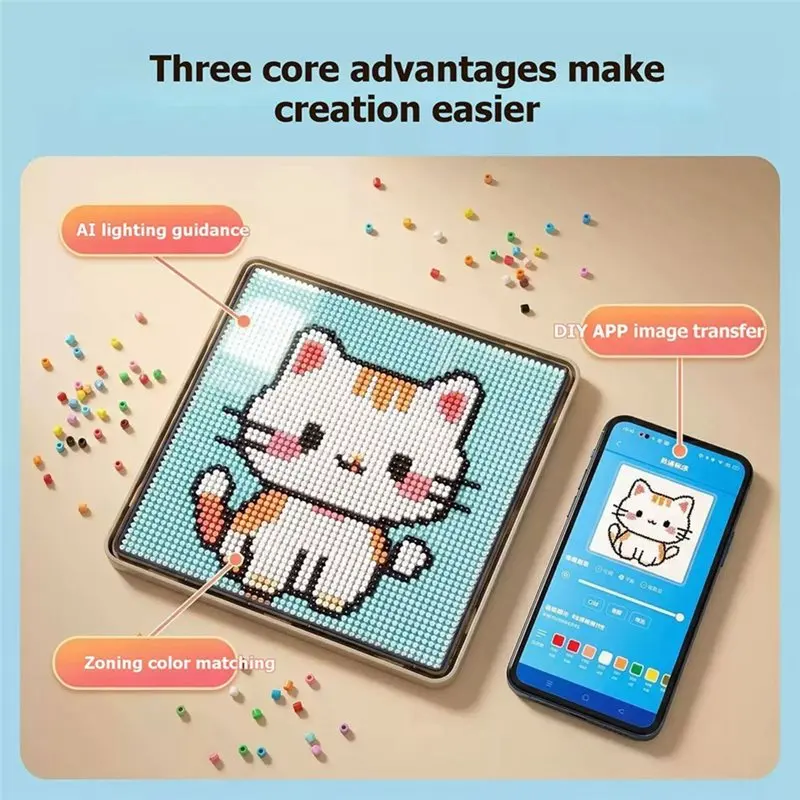 ABMI-LED Smart Fuse Bead Pegboard App Guided Pattern Light Board Pixel Art Tray Bluetooth APP Animation Programming DIY Gift,
