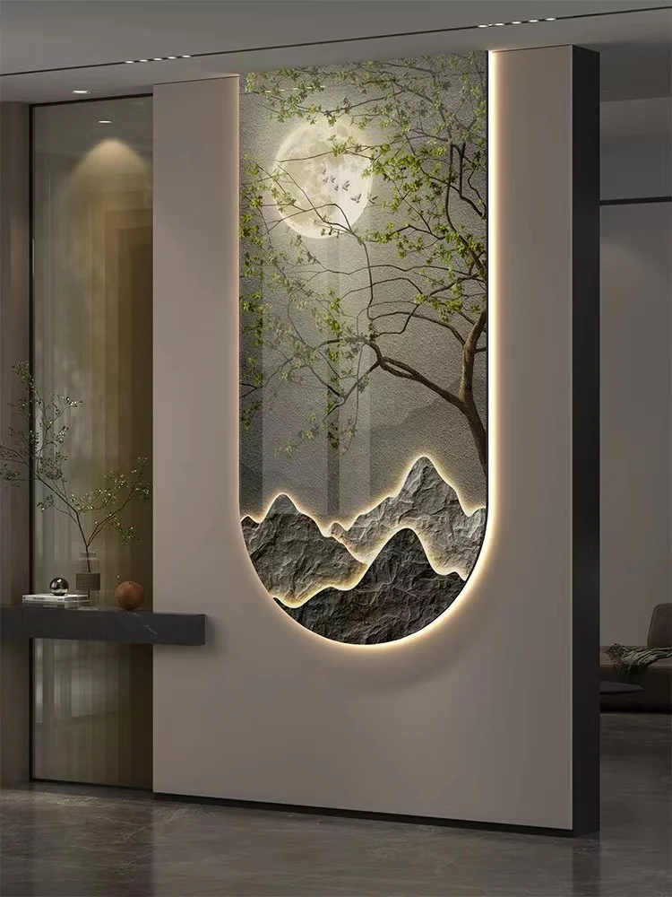 Pinturas Decorativas Penduradas com Luzes, Luzes Ambientais LED, Fundo do Corredor, Paisagem da Lua, Parede do Corredor