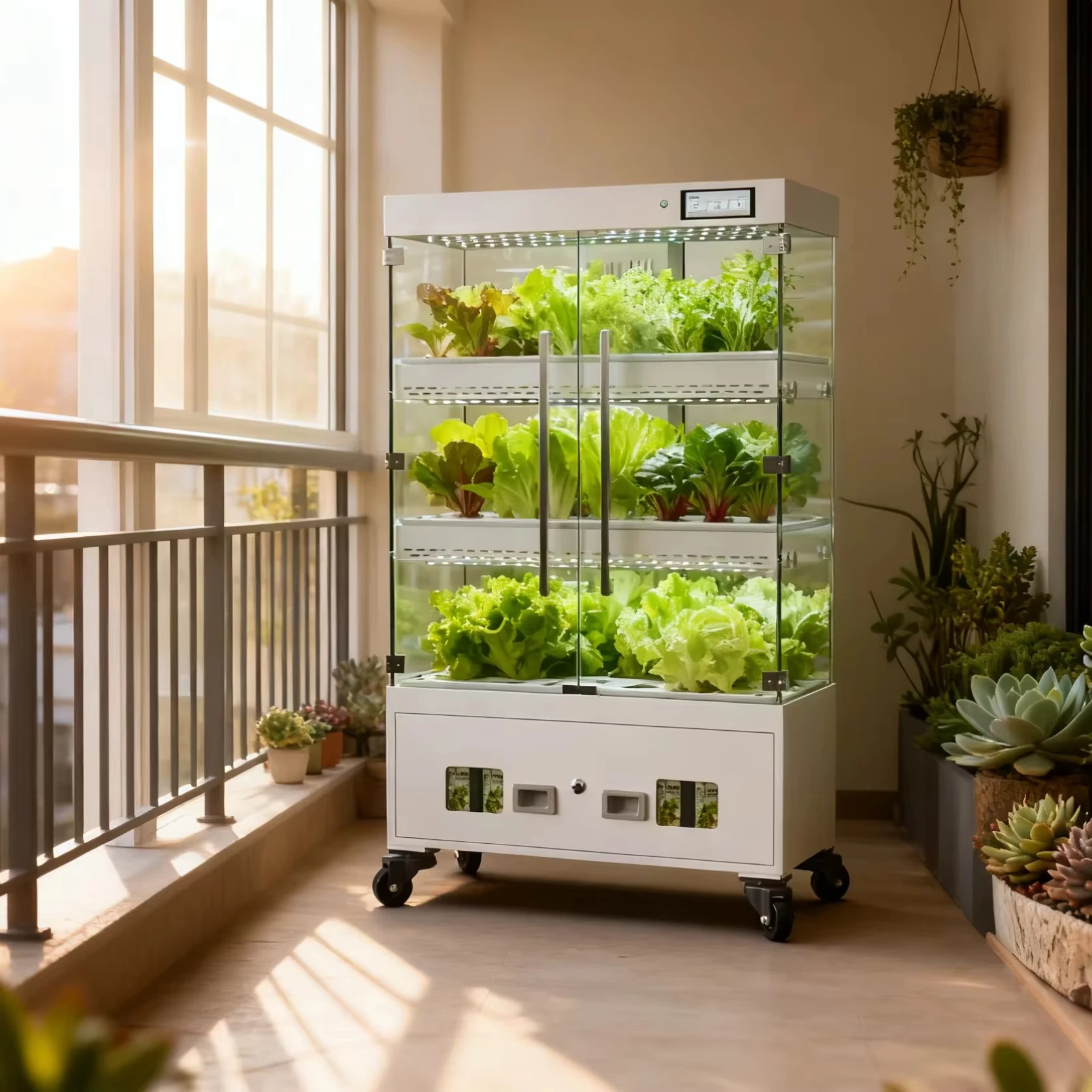 Intelligent Indoor Hydroponic 3-Layer Glass Cabinet Planting System WiFi Enabled Automatic Soilless Cultivation Equipment