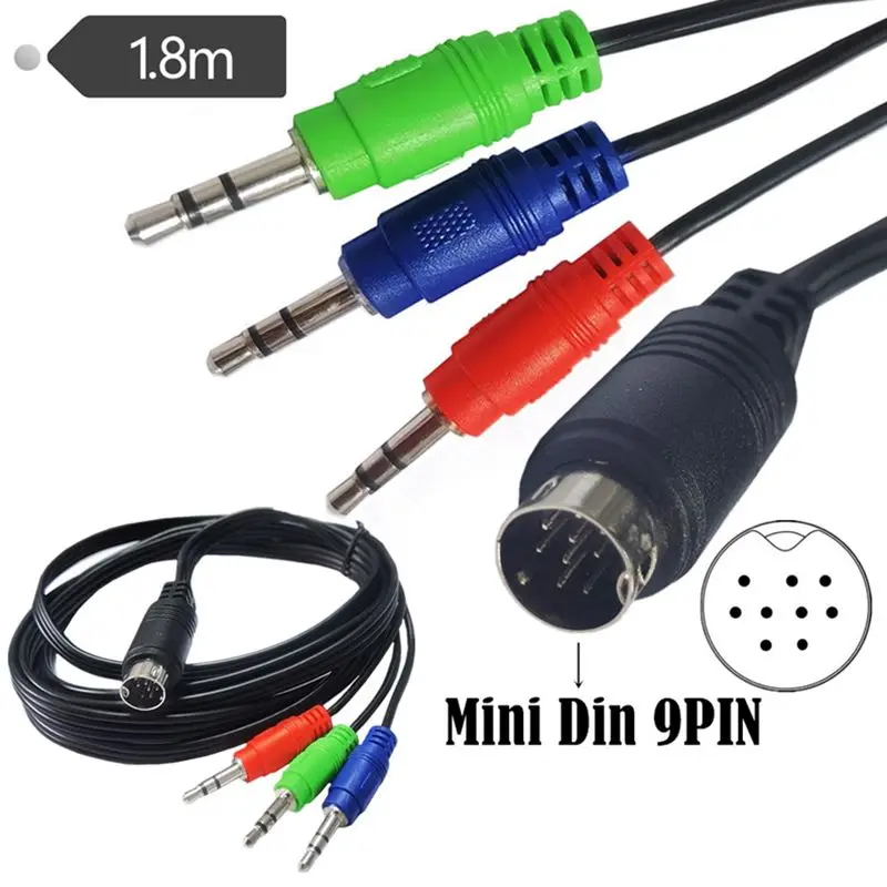 Kabel połączeniowy Mini DIN 9P Mini DIN 9Pin męski do 3 * DC3.5mm męski czerwony zielony niebieski kabel audio Mini Din 1.8m