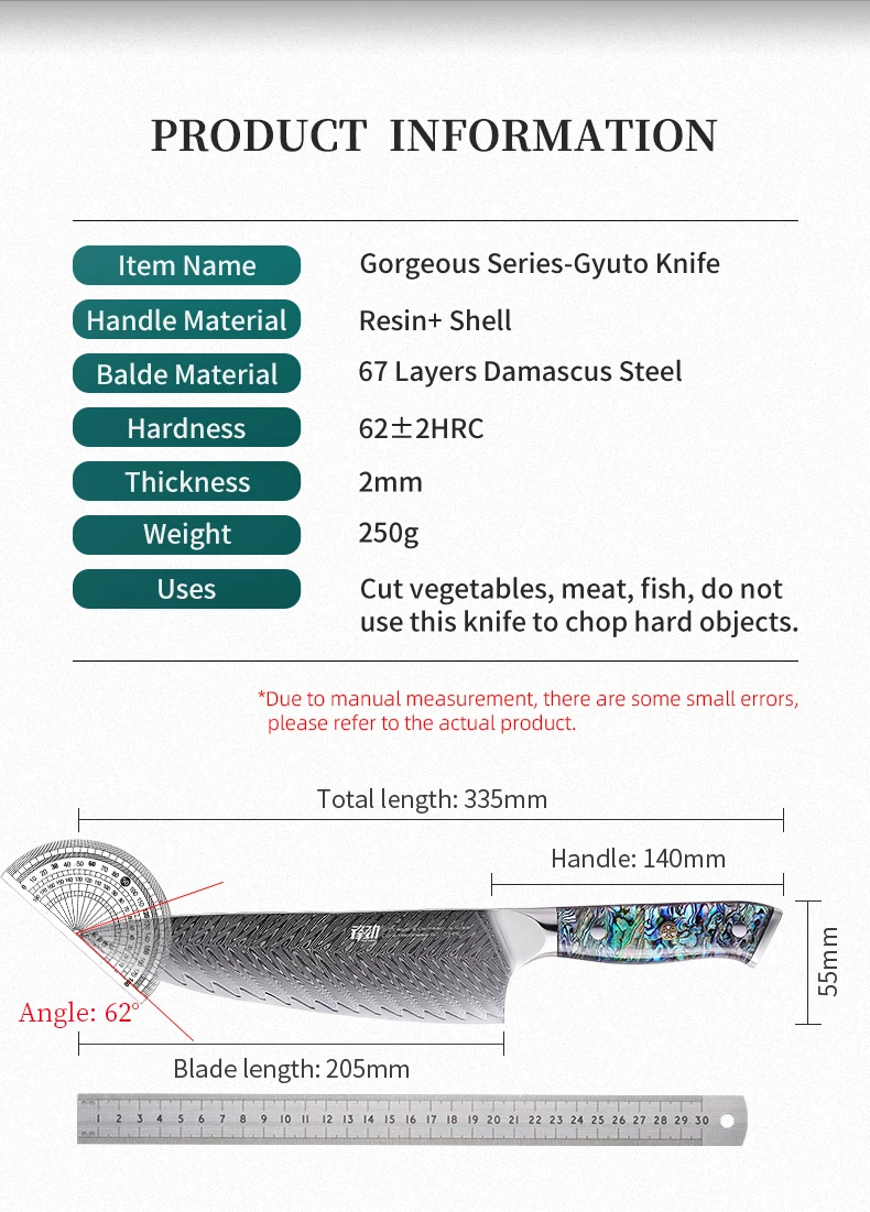 FINDKING Gorgeous Series 8 inch Gyuto Knife 67 Layers Damascus Steel Abalone Shell Handle Japanese Kitchen Chef Knife