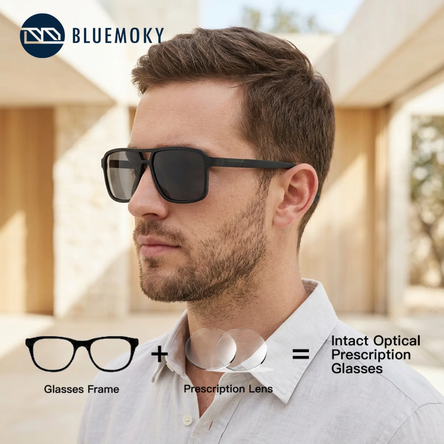 

BLUEMOKY Flexible Square Sports Polarized Prescription Sunglasses TR90 UV400 Men's Grade Summer Shadow Sun Glasses