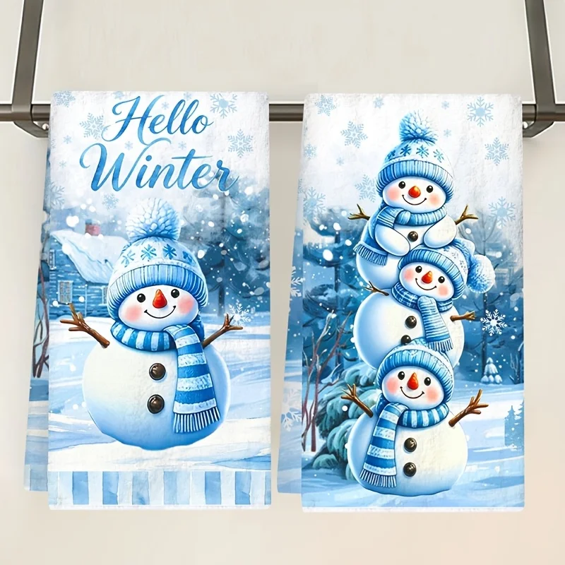2-Pack Christmas Snowman Snowflake Kitchen Towels - Winter Wonderland Collection