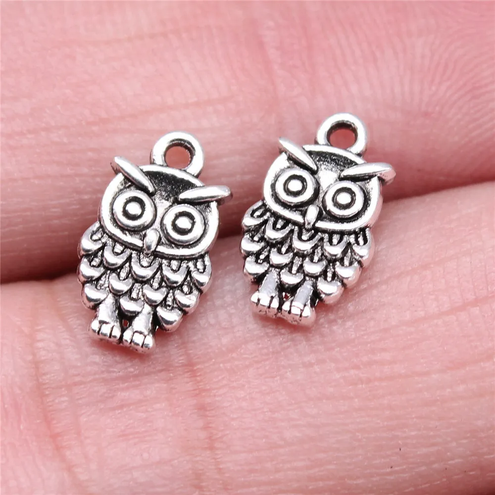 20pcs/lot 13x8mm Owl Charms For Jewelry Making Antique Silver Color 0.51x0.31inch