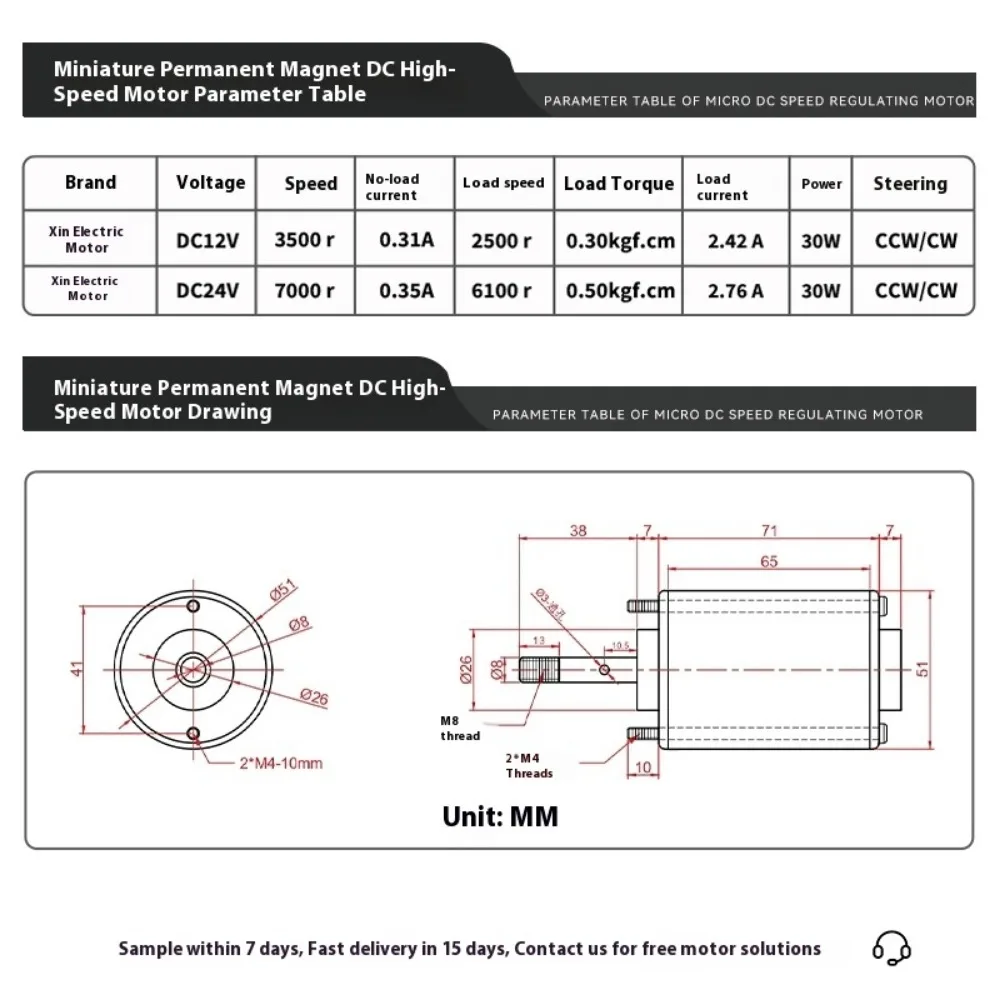 4 أنواع من أعمدة المحرك متوفرة للاختيار محرك DC عالي السرعة 12 فولت/24 فولت 3500/7000 دورة في الدقيقة محرك مغناطيسي دائم قابل للعكس