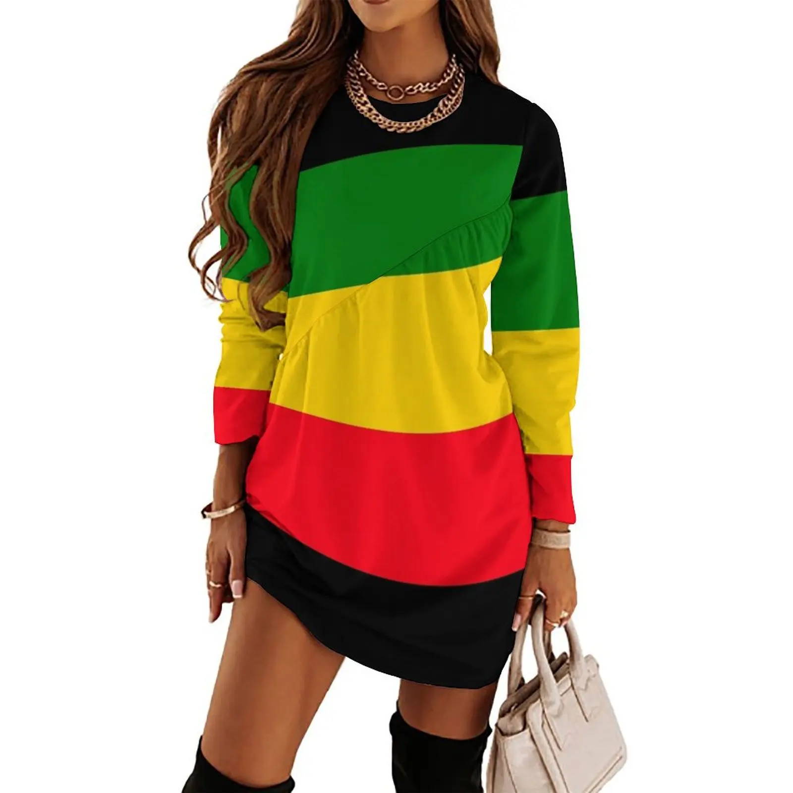 

Green, Yellow and Red Rasta Flag Long Sleeved Dress Bride dresses summer dress womens 2024