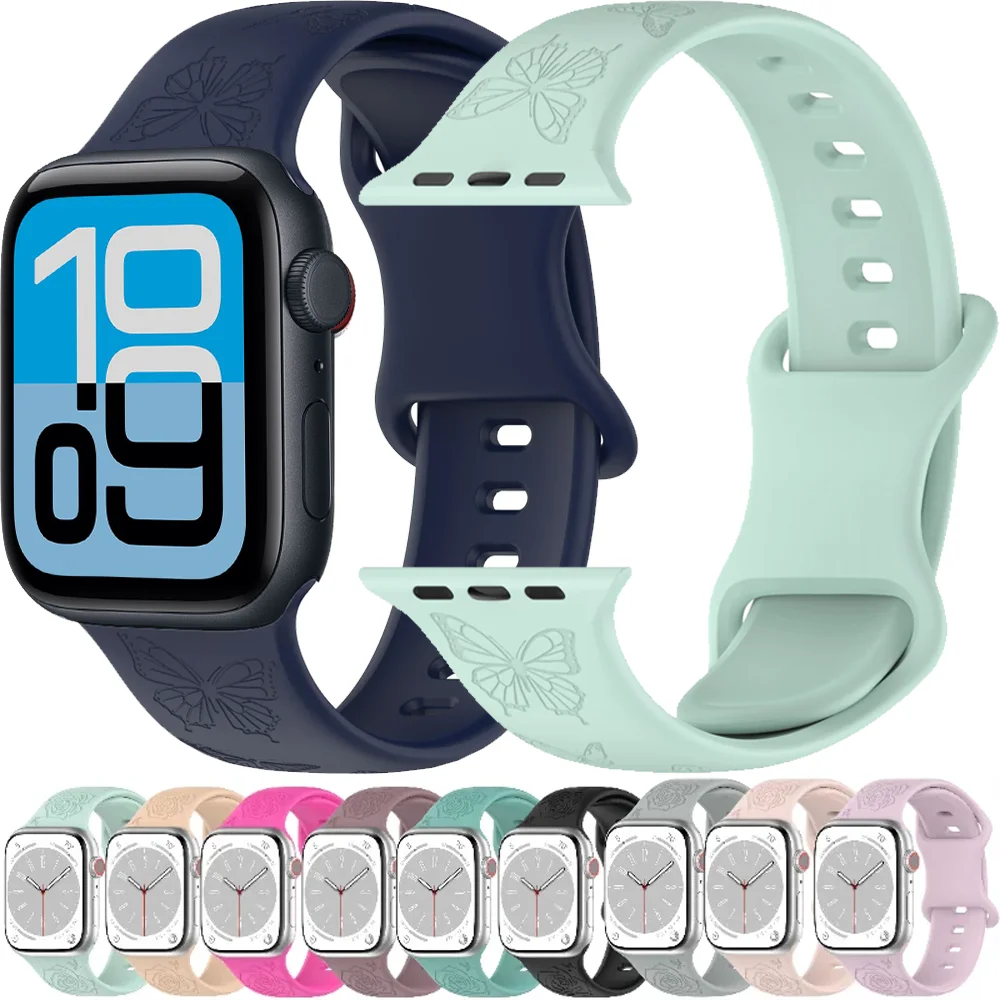 حزام سيليكون لساعة أبل 11 10 9 8 7 Band 46mm42mm 45mm41mm 44/40mm Ultra 49mm حزام نمط محفور iWatch 6 5 4 SE3 Band