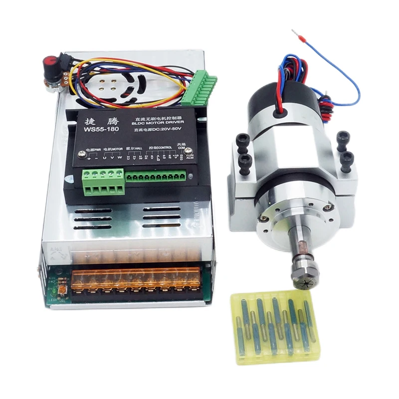CNC DC 24V 400W Brushless Spindle Motor Air Cooled ER11 55mm Clamps Power Supply CNC Tools For Wood Engraving Milling Machine