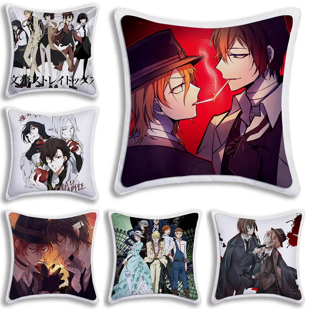 

Bungo Stray Dogs Dazai Chuuya Anime Pillow Covers Cartoon Sofa Decorative Home Double-sided Printing Short Plush Cushion Cover