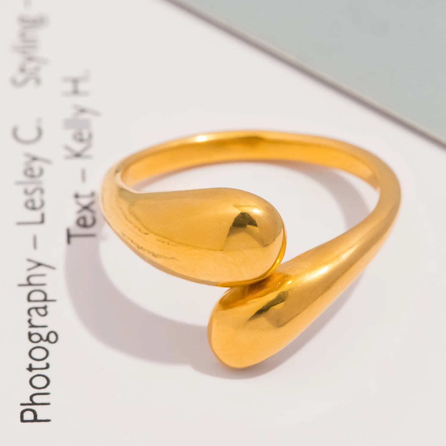 UHBINYCA Droplet Shaped Glossy Ring for Women, Adjustable Opening, Personalized Stainless Steel Ring