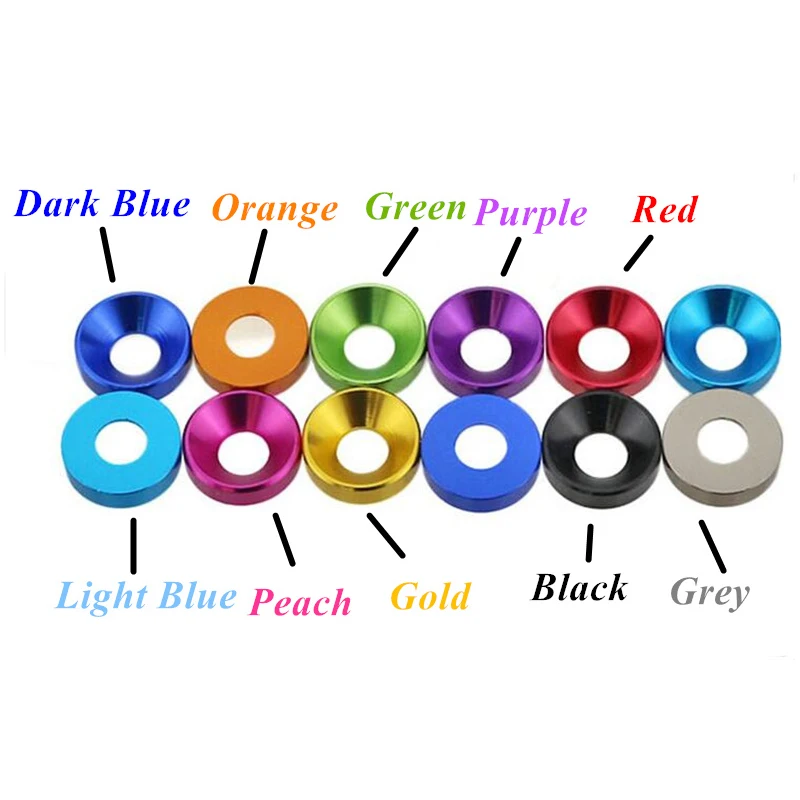 M2 M2.5 M3 M4 M5 M6 M8 Aluminum Alloy Countersunk Head Washer Head Bolt Washers Gasket Anodized Flat Head Washer Colorful