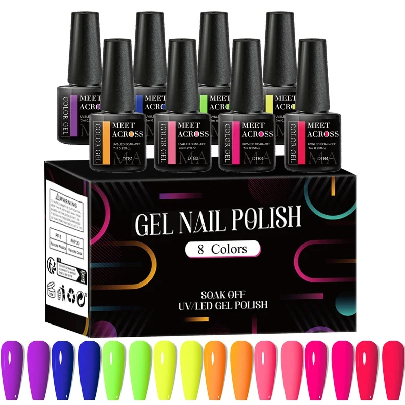 8 sztuk/zestaw fluorescencyjny żelowy zestaw lakierów do paznokci lato kolorowy półtrwały lakier żelowy do paznokci akcesoria do paznokci Manicure do paznokci