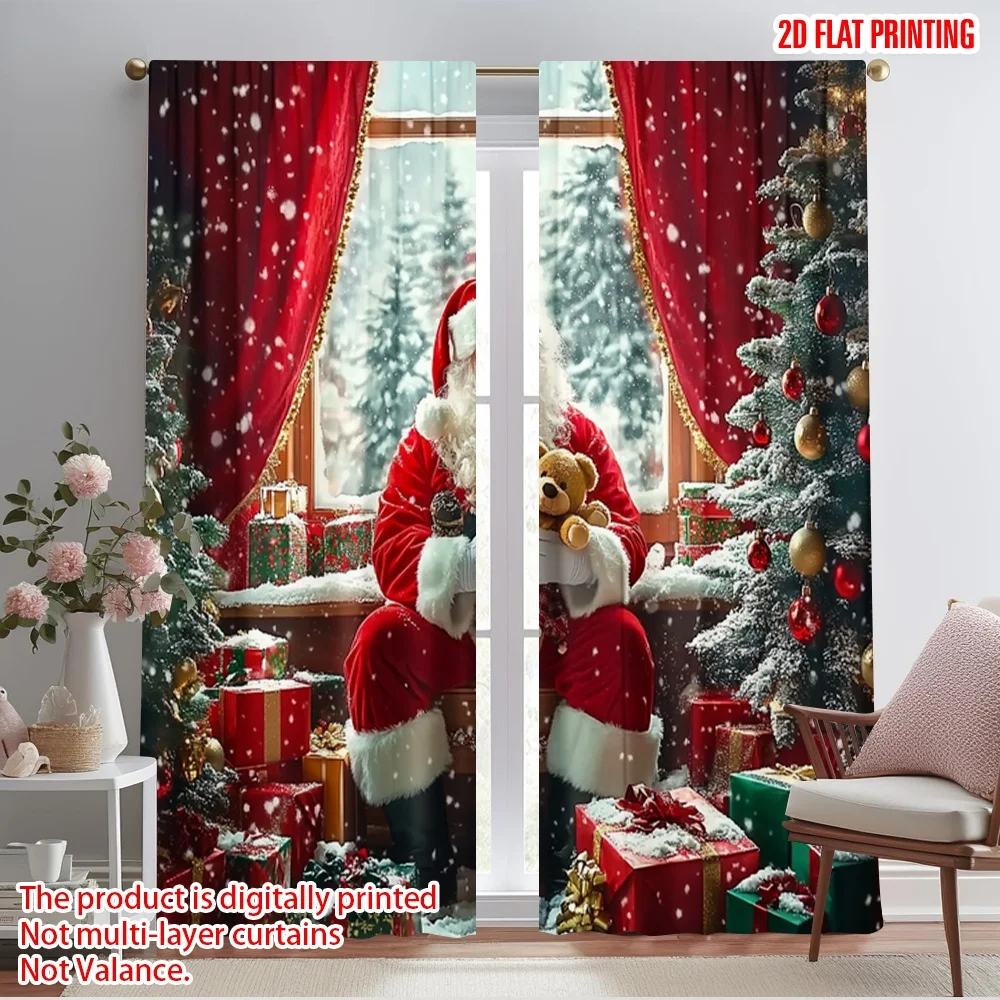 2pcs,2D plane printing Contemporary Curtains Father Christmas5 (3) 100% Polyester (without rod) Gifts for Living Room, Bedroom,