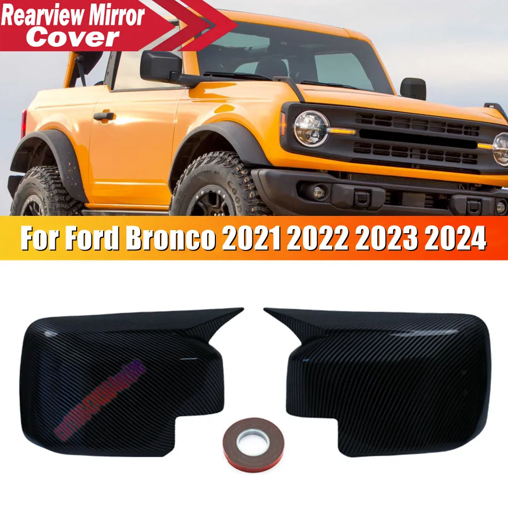 For Ford Bronco 2021-2024 ABS Car Rearview Side Mirror Cover Wing Cap Door Housing Shell Trim Adhesive Sticker Parts