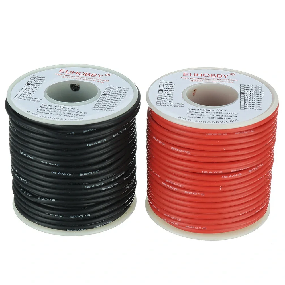 40m 16AWG Soft Silicone Line High Temperature Tinned Copper Wire Cable Mix Box for RC Battery，20 meters each in black and red