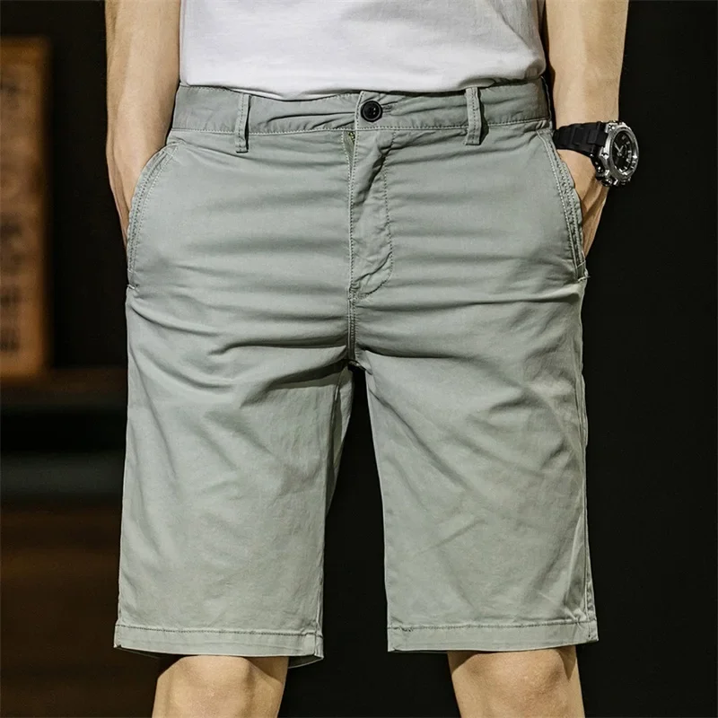 2023 New Men's Summer Thin 100% Cotton Solid Shorts Korean Fashion Slim Fit Capris Sports Large Stretch Breathable Casual Shorts