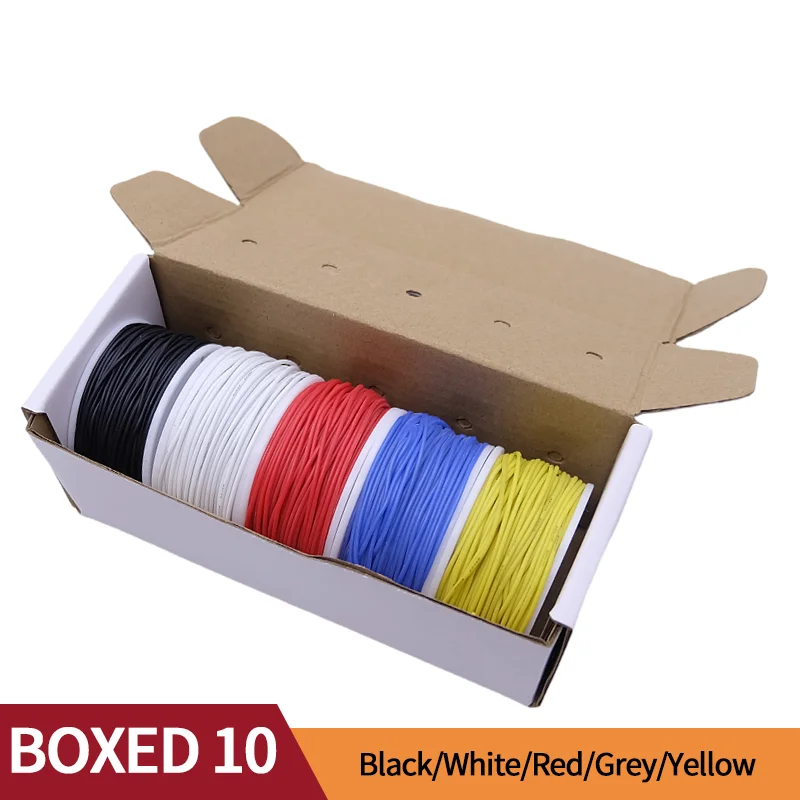 Superweiche Kupferdrahtbox (5 Farben Mix Kit) Hitzebeständiges, flexibles Silikon 30/28/26/24/22/20 AWG elektrisches verzinntes Kupferkabel – Detail 14