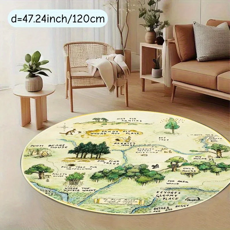 Whimsical Round Illustration Storybook Rug Foam Mat Throw Carpet for Living Room Decorative Nursery Kids Cartoon Design Area Rug