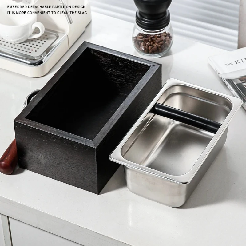 Espresso Coffee Grounds Bin - Wooden Tamping Box for Semi-Automatic Machines Cream Knocker, Waste Collector, Compact Storage