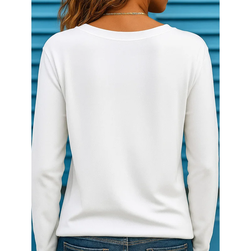 Women's Round Neck Long Sleeve T-Shirt, JESUS Vintage Cross Sacred Heart Christian Graphic Casual Tops