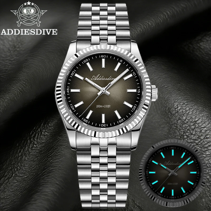 

ADDIESDIVE Men's Watches Luxury 36mm Quartz Watch Sapphire Glass Super Luminous 100m Waterproof 316L Stainless Steel Wristwatch