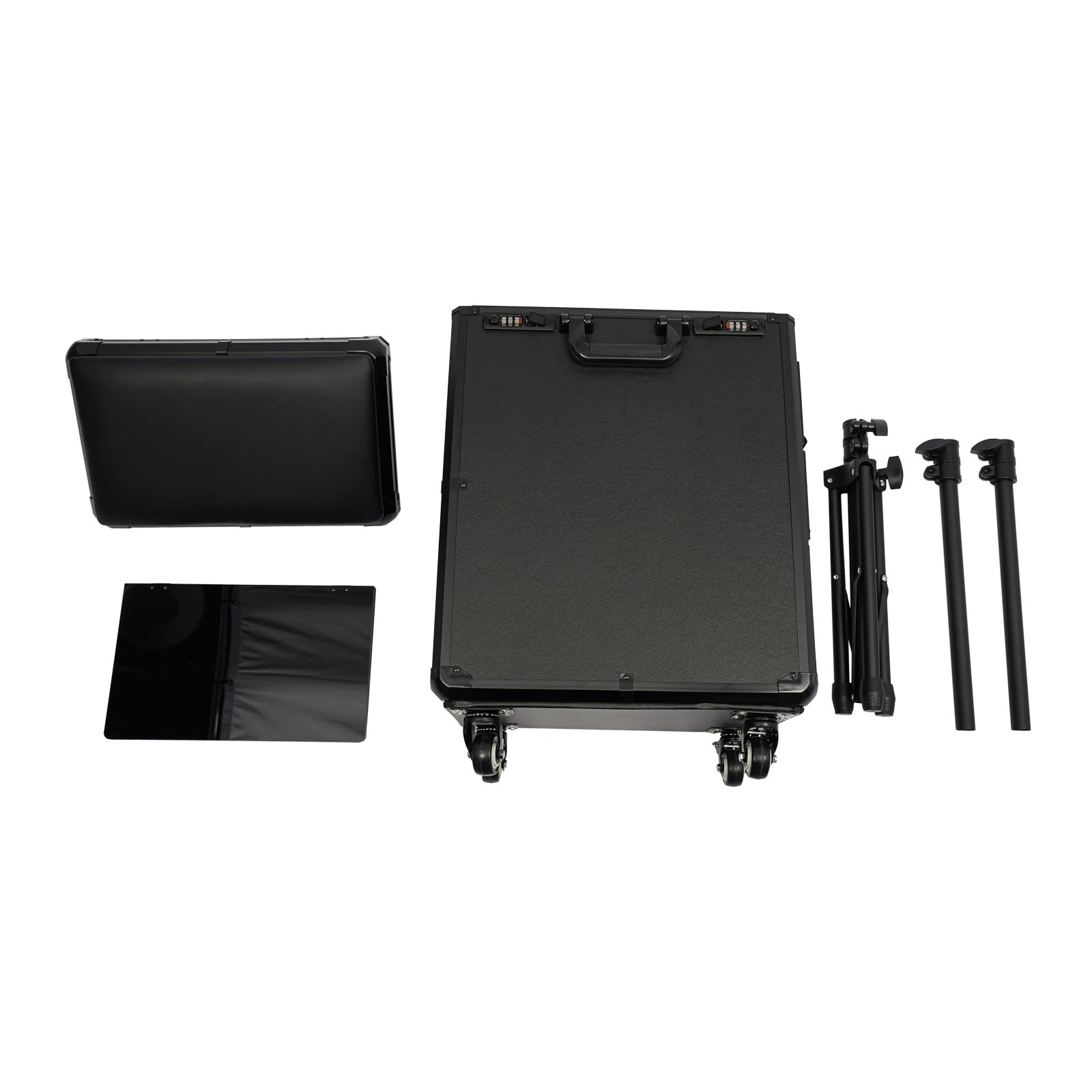 Rolling Makeup Case with Tattoo Armrest Stand 3 in 1 Portable Tattoo Station Suitcase with Combination Lock & 4 Universal Wheels