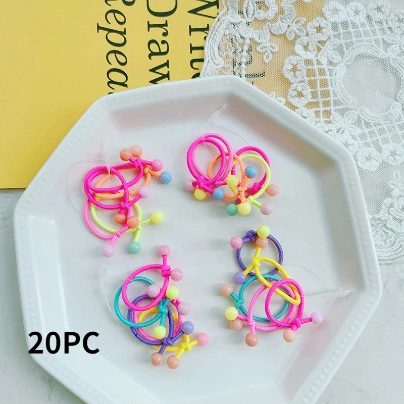 10/20pc Children\'s Hair Loop Candy Color Hair Rope Scrunchies Girls\' High Elasticity Children\'s Small Red Bean Hair Accessories